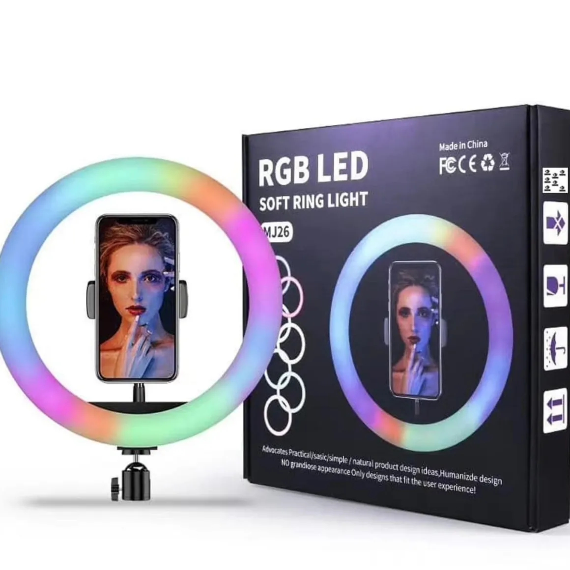 Aro de luz 26 cm Led 9 colores con trípode 210 cm