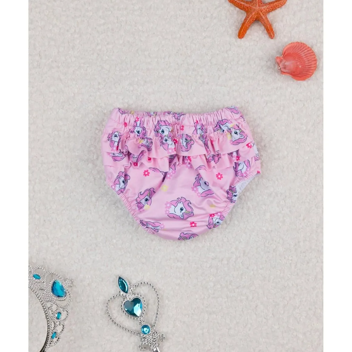 Bañador antifugas rosa con estampado de unicornios para niña