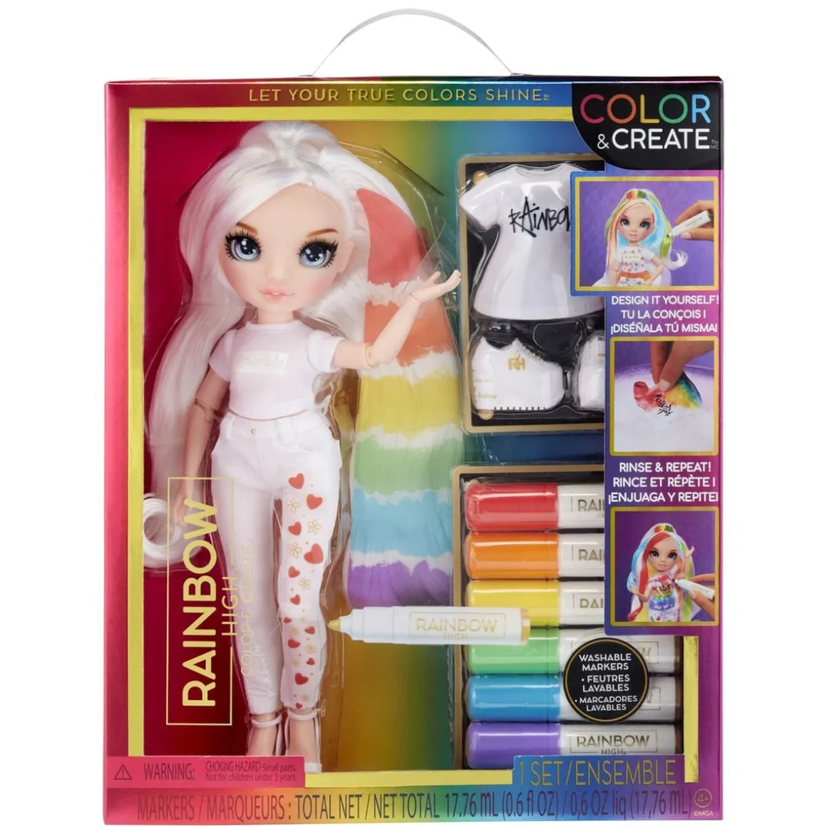 BABY born - Muñeca Fashion DIY ojos azules, top y zapatos extra, rotuladores lavables arcoiris