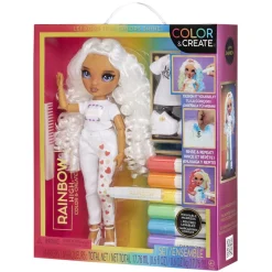 BABY born - Muñeca Fashion DIY colorear y crear - ojos morados, pelo rizado, top y zapatos extra, rotuladores arcoiris