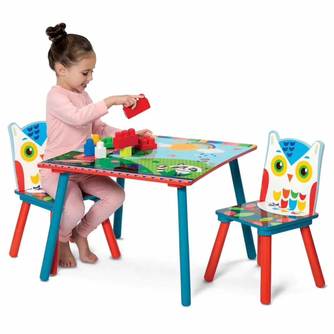 Baby Smile - Mesa con dos sillas de madera Buho
