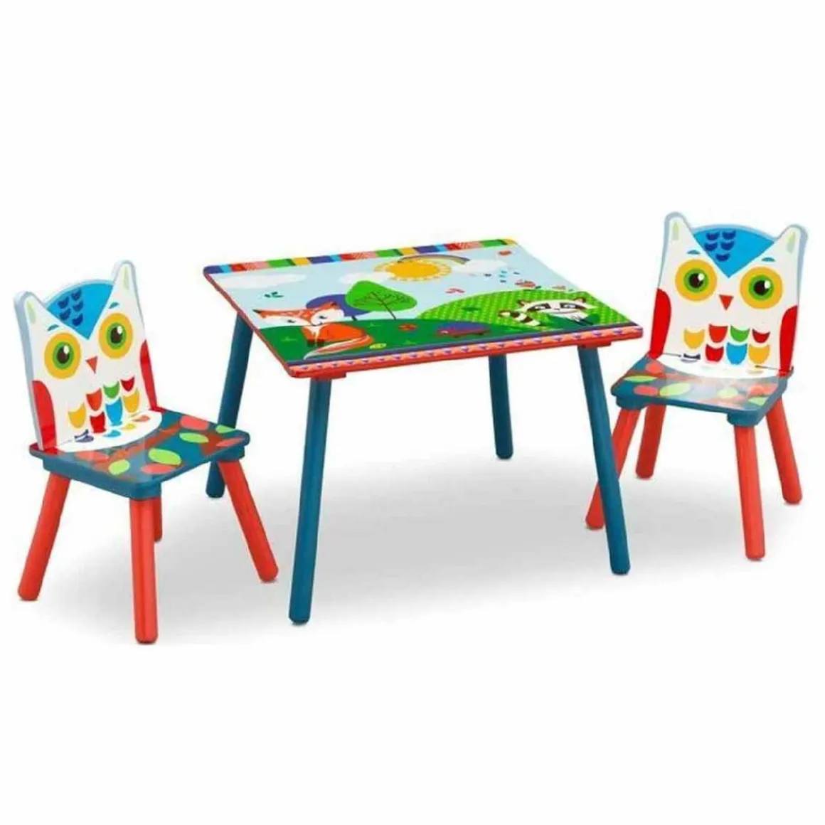 Baby Smile - Mesa con dos sillas de madera Buho
