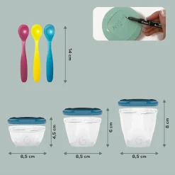 Babymoov - 12 Recipientes Babybols (3 x 120ml / 3 x 180ml / 6 x 250ml) + 3 Cucharas