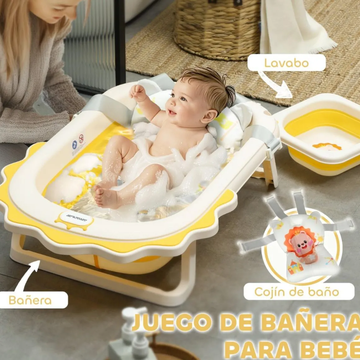 Bañera plegable con cojín y palangana