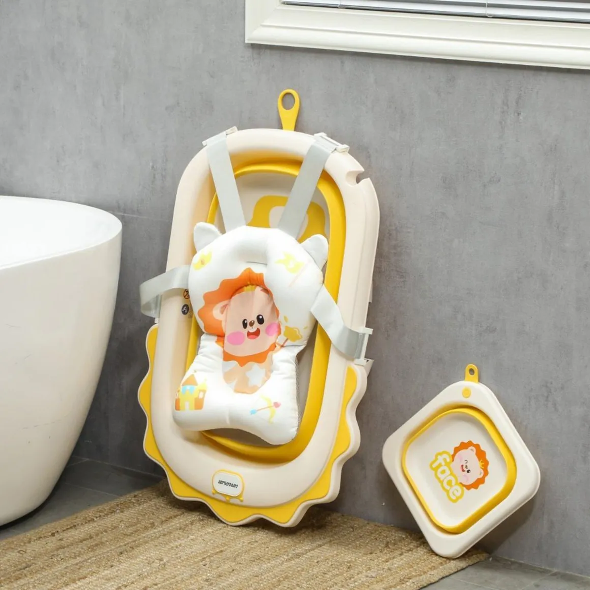 Bañera plegable con cojín y palangana