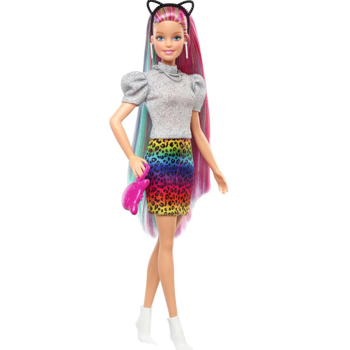 Barbie - Muñeca Pelo arcoíris y leopardo