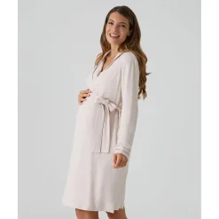 Bata premamá beige punto efecto tricot