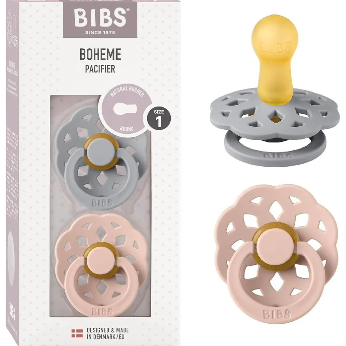 Bibs - Pack 2 chupetes Boheme 0-6 meses - Cloud/Blush