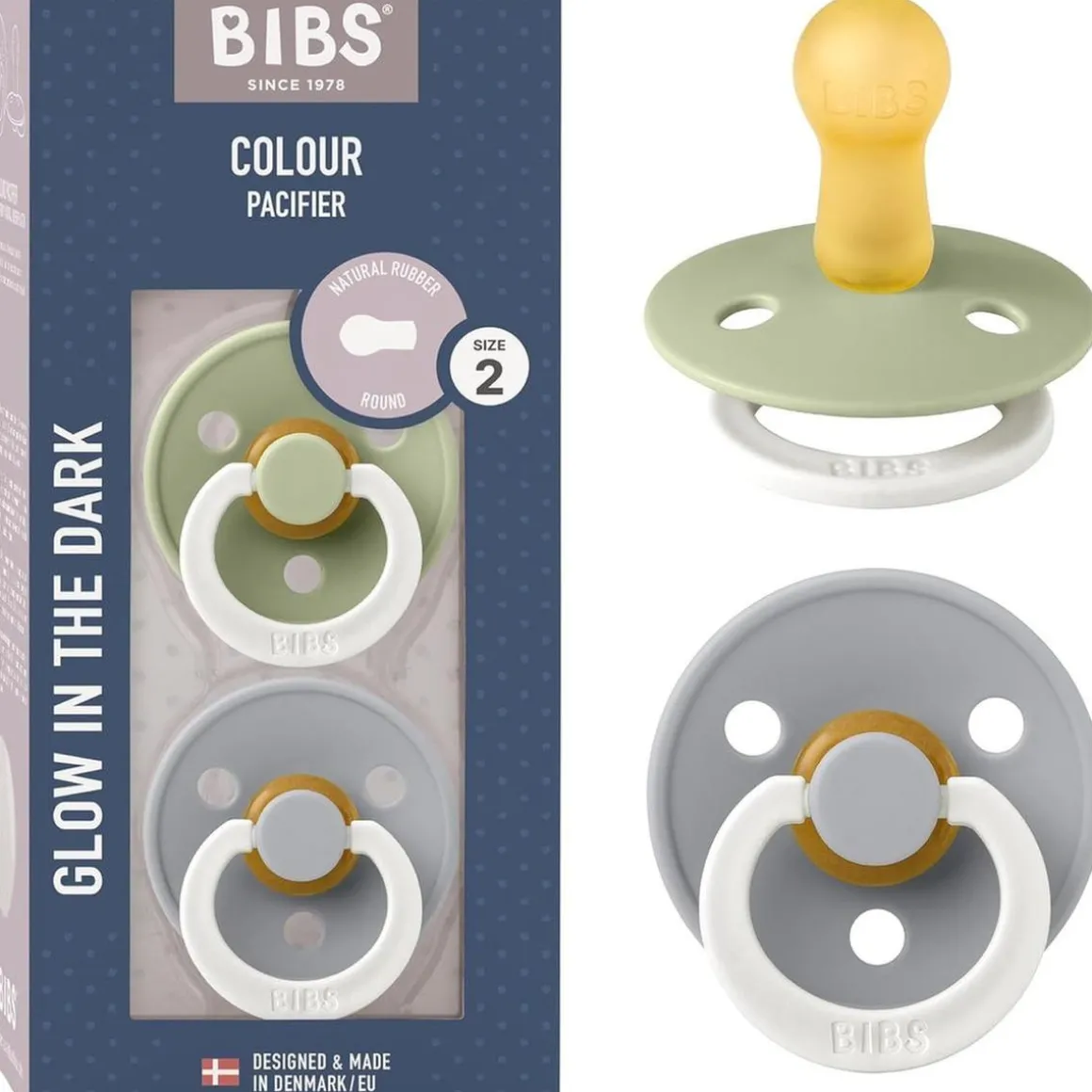 Bibs - Pack 2 chupetes Colour Noche 0-6 meses - Sage/Cloud