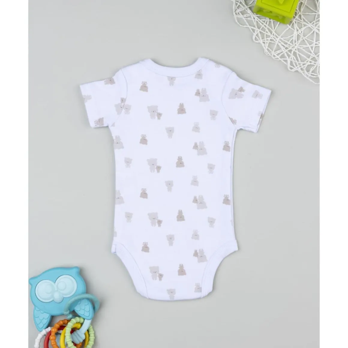 Body blanco de manga corta para bebé con estampado de ositos