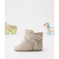 Botín beige bebé efecto ante con oso