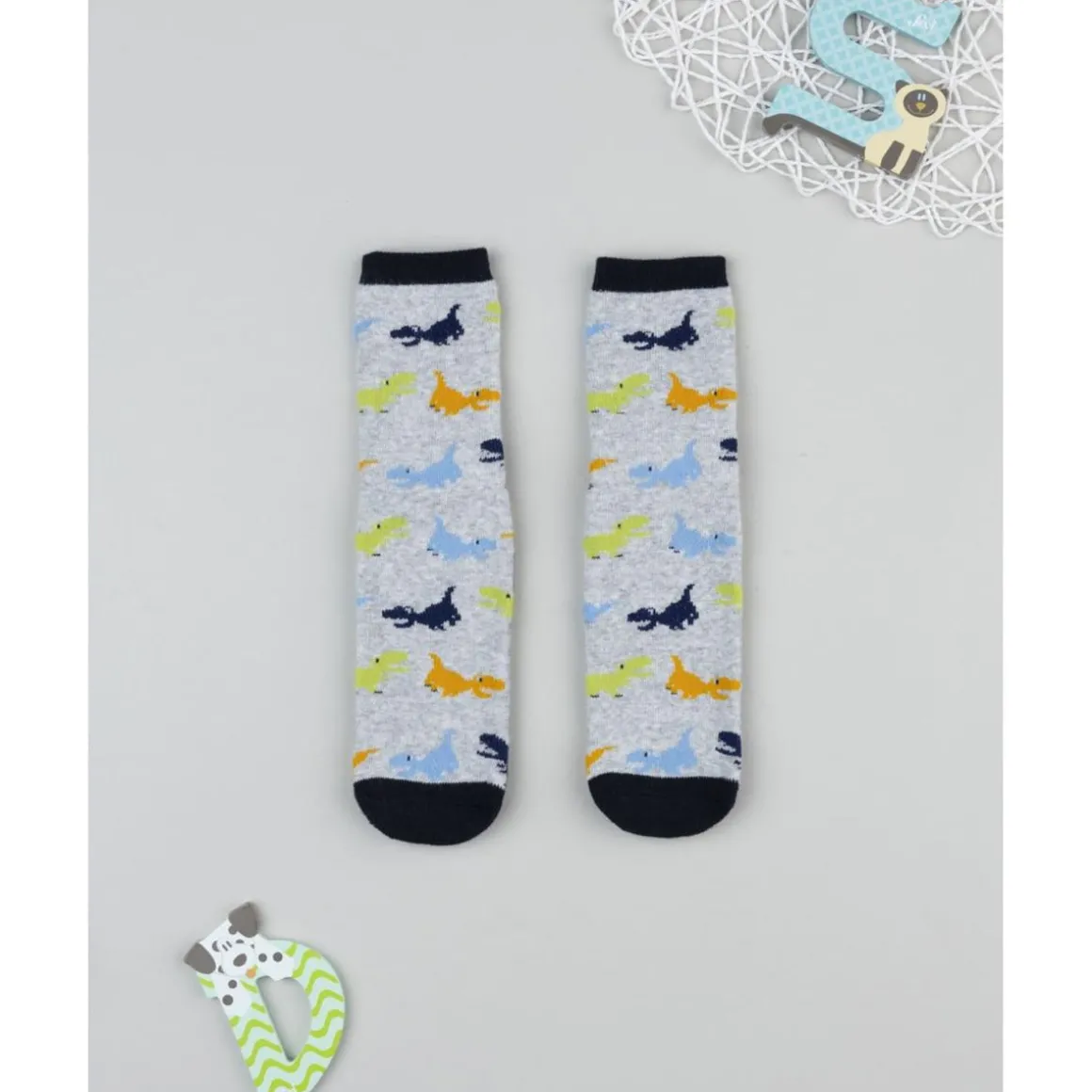 Calcetines antideslizantes niño gris/azul Dinosaurios