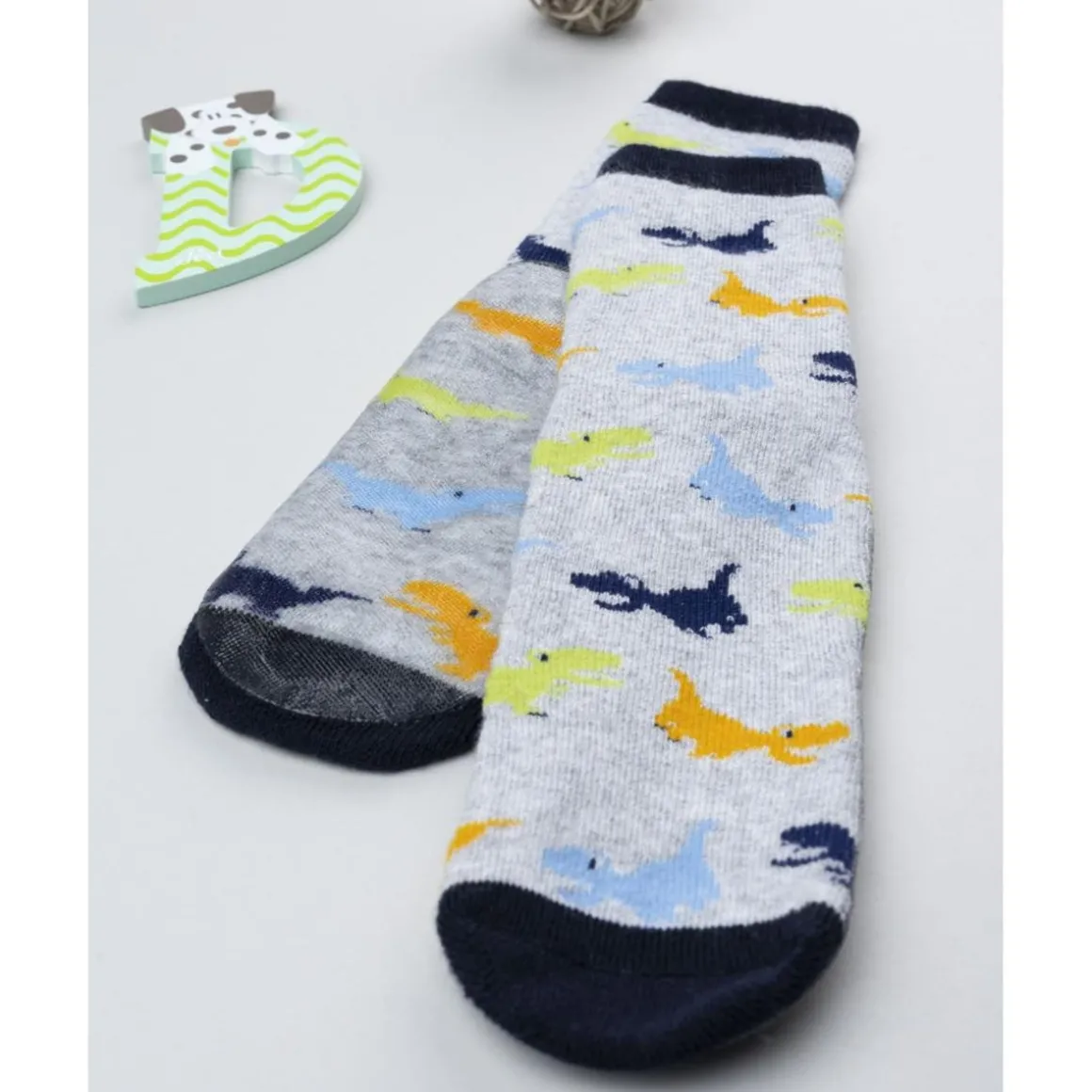 Calcetines antideslizantes niño gris/azul Dinosaurios