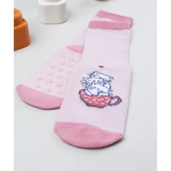 Calcetines antideslizantes niña rosa con gatos