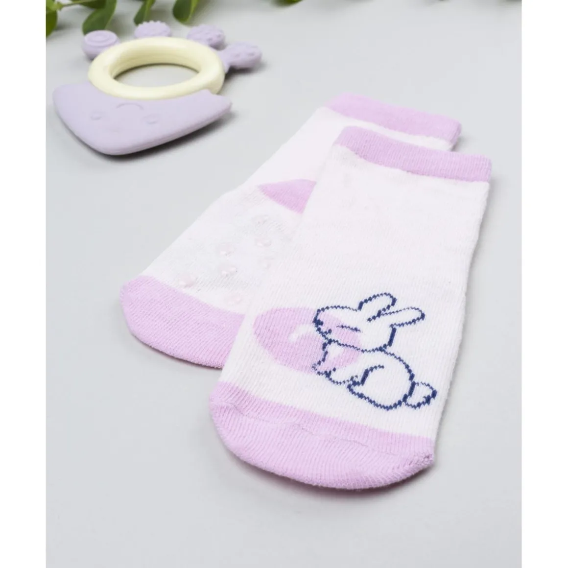 Calcetines antideslizantes niña rosa conejo