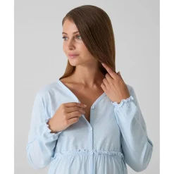 Camisa de noche premamá azul con volantes y lunares