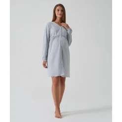 Camisa de noche premamá gris con lunares y volantes