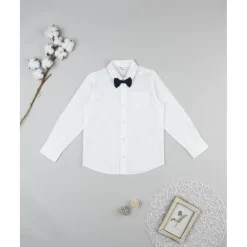 Camisa niño blanca con pajarita azul