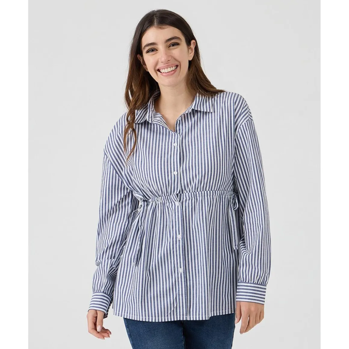 Camisa premamá de popelina a rayas azules y blancas