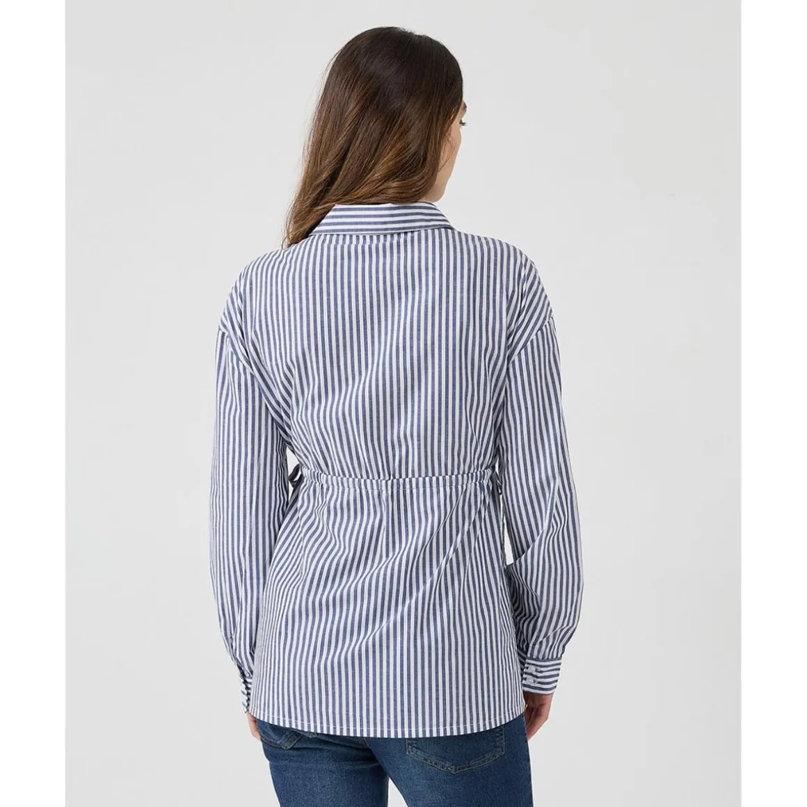 Camisa premamá de popelina a rayas azules y blancas