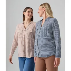 Camisa premamá rayas blancas y azules con bolsillos