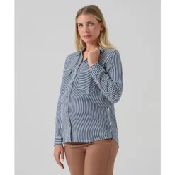 Camisa premamá rayas blancas y azules con bolsillos
