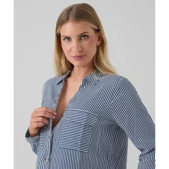Camisa premamá rayas blancas y azules con bolsillos
