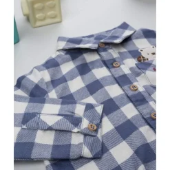 Camisa-body de franela para niño a cuadros blanco y azul