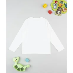 Camiseta blanca de manga larga para niño con estampado de oso