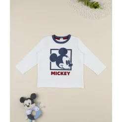 Camiseta blanca y azul de manga larga para niño Mickey Mouse