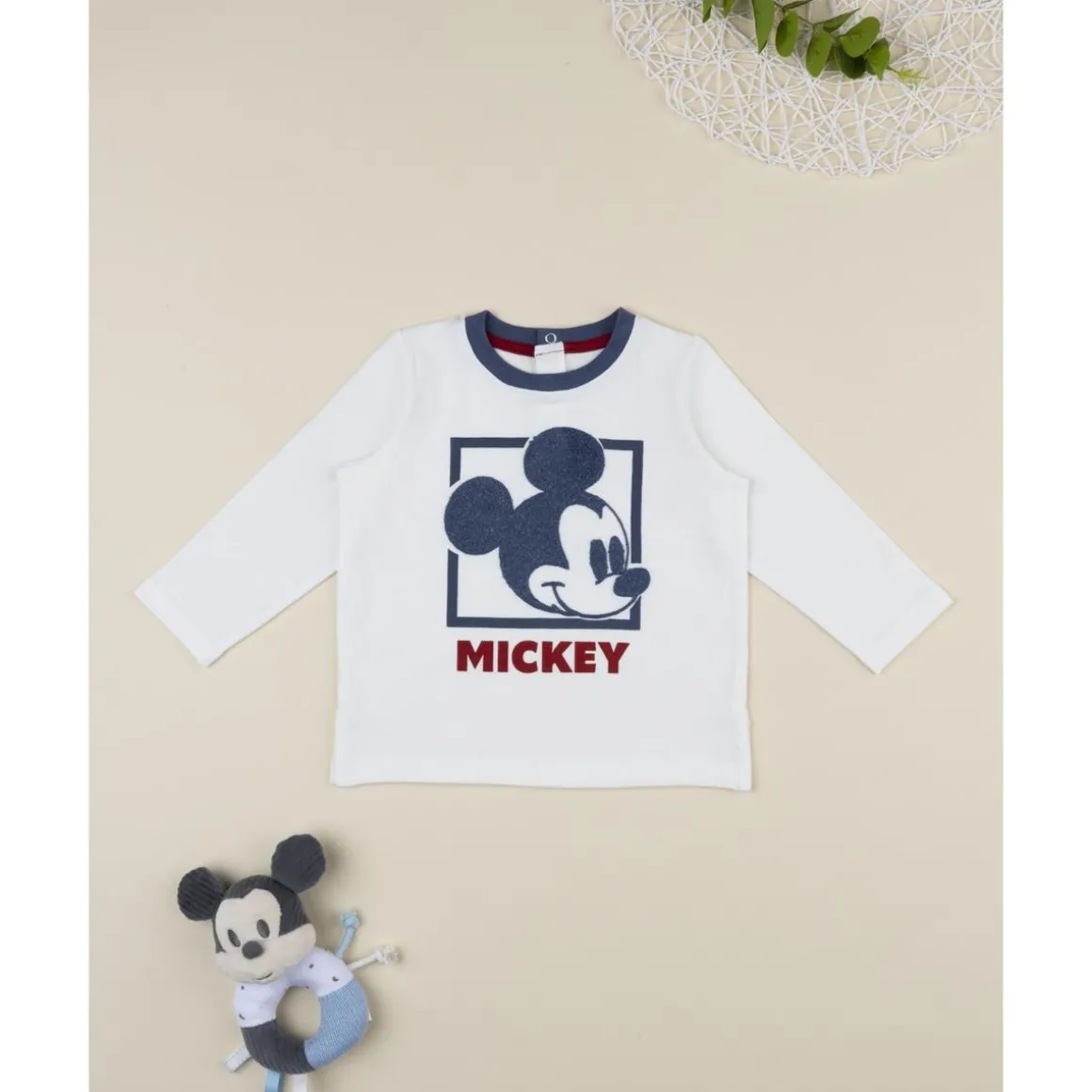 Camiseta blanca y azul de manga larga para niño Mickey Mouse