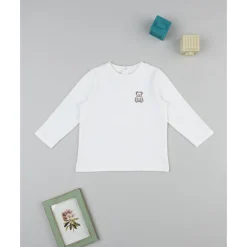 Camiseta básica infantil blanca con parche de osito