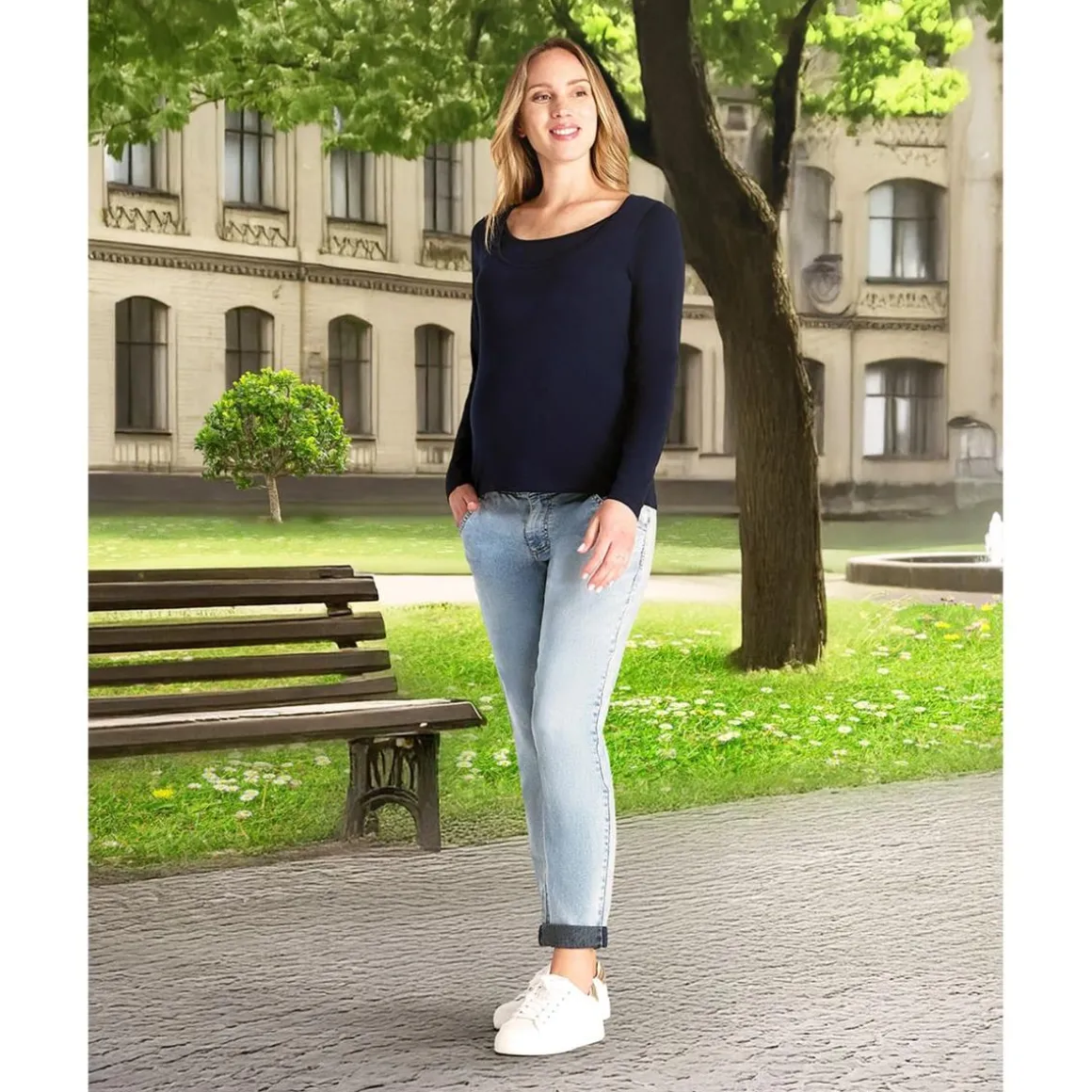 Camiseta de lactancia azul en jersey de algodón