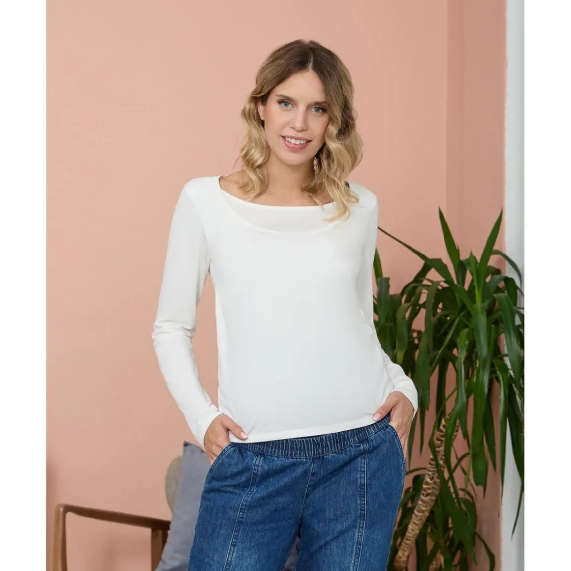 Camiseta de lactancia blanca de jersey de algodón