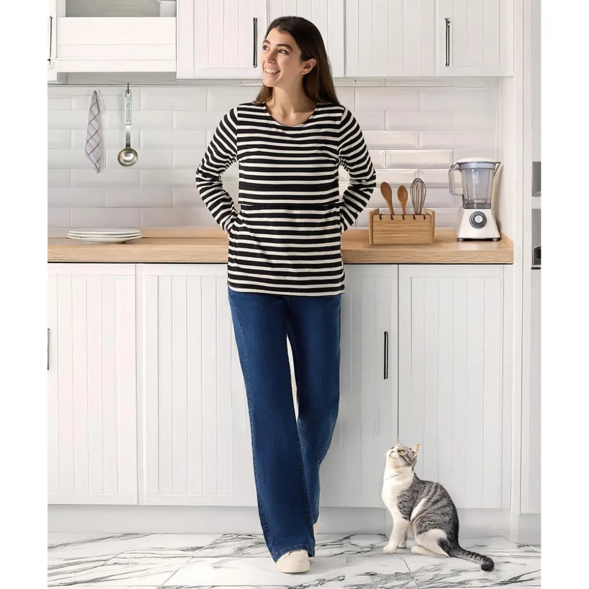 Camiseta de lactancia con estampado de rayas blanco/azul