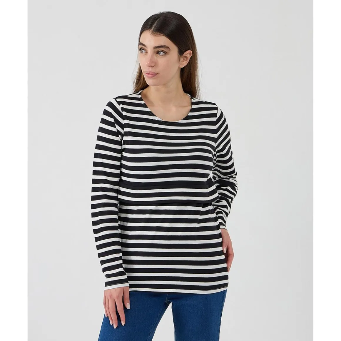 Camiseta de lactancia con estampado de rayas blanco/azul