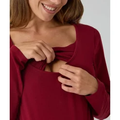 Camiseta de lactancia roja de manga larga en punto elástico