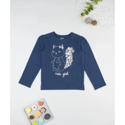 Camiseta niña azul con ardilla