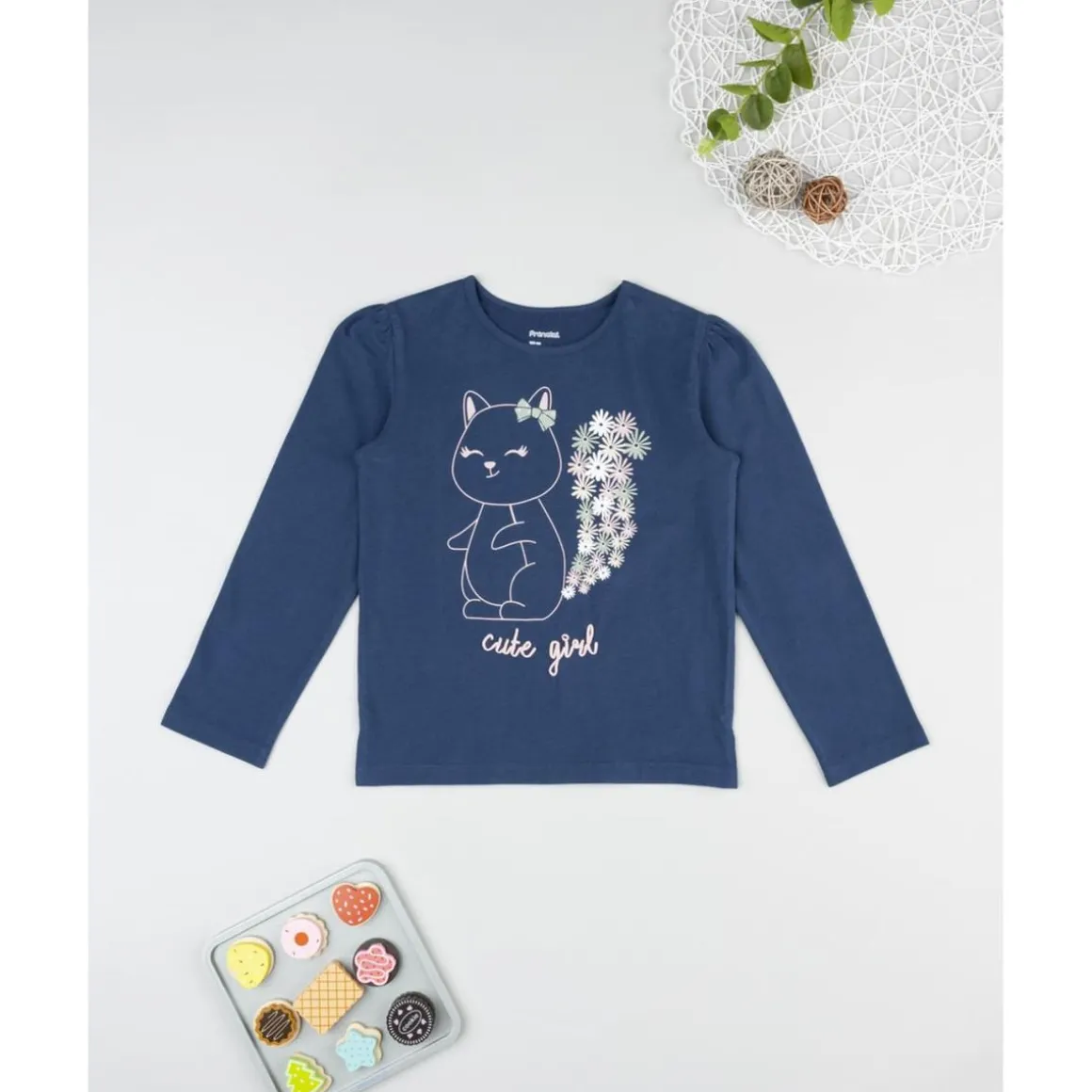 Camiseta niña azul con ardilla