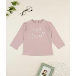 Camiseta niña rosa patch corazones