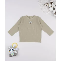 Camiseta waffle marrón de manga larga para niño
