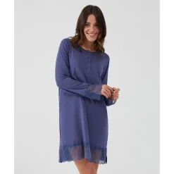 Camisón de maternidad para lactancia azul con encaje