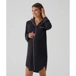 Camisón premamá negro con detalles blancos