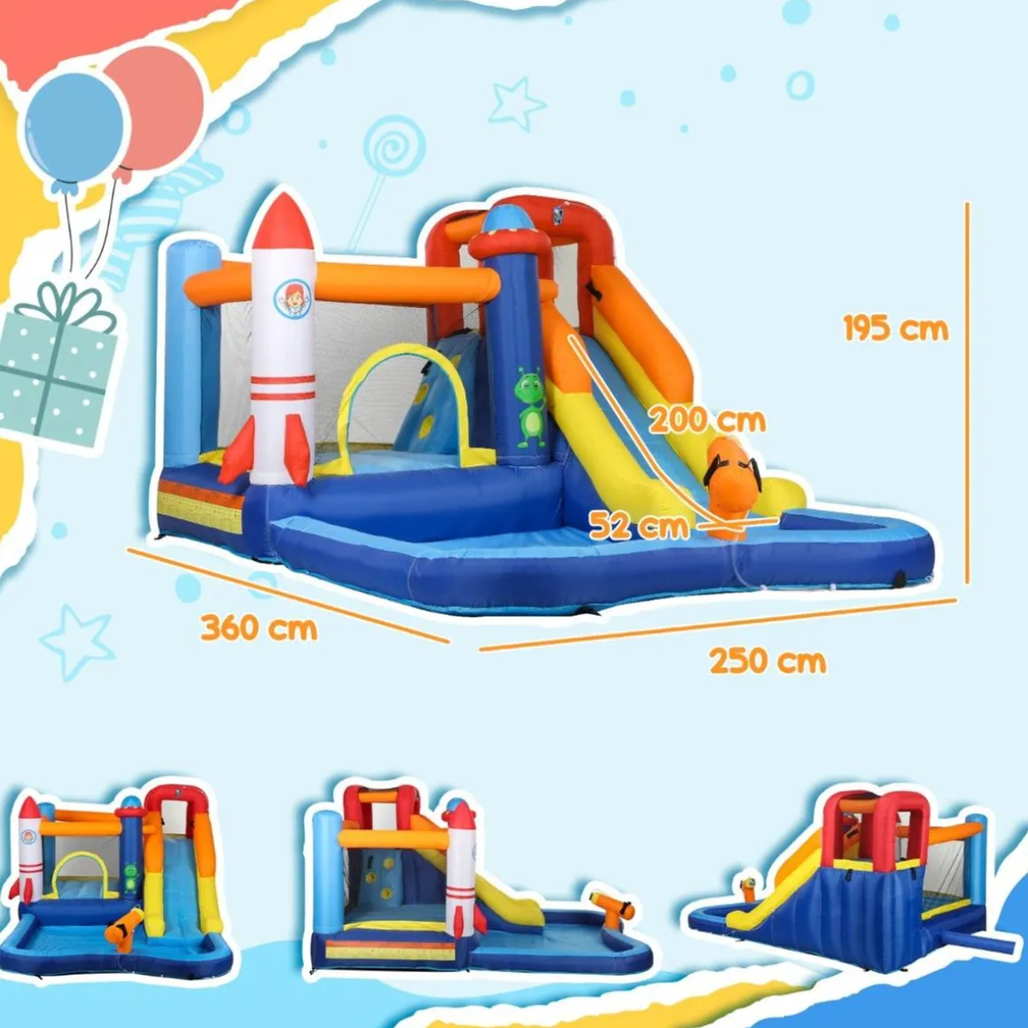 Castillo hinchable 5 en 1 con piscina y tobogán