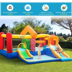 Castillo Hinchable con 2 toboganes y 2 camas de salto 380 cm Outsunny
