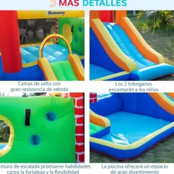 Castillo Hinchable con 2 toboganes y 2 camas de salto 380 cm Outsunny