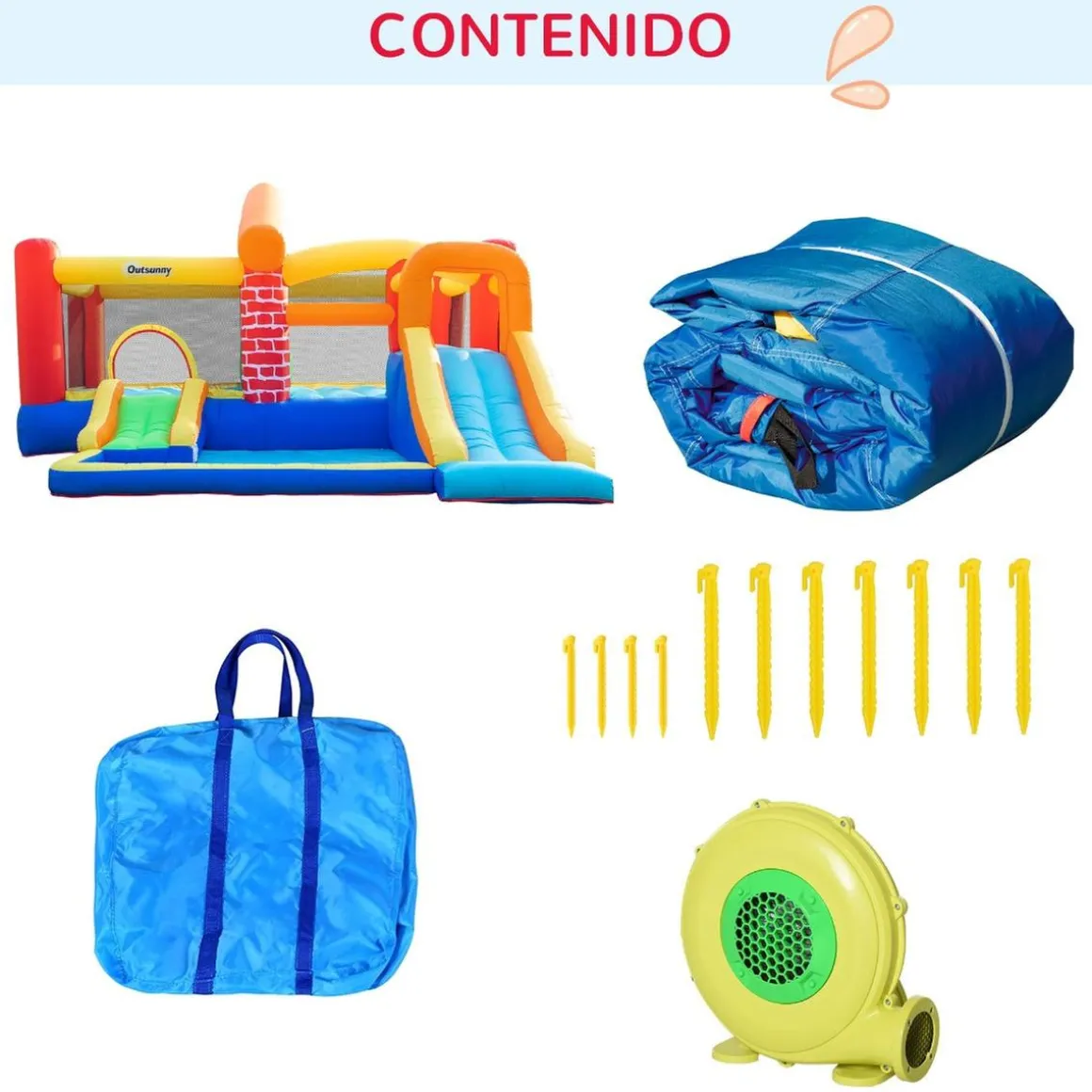 Castillo Hinchable con 2 toboganes y 2 camas de salto 380 cm Outsunny