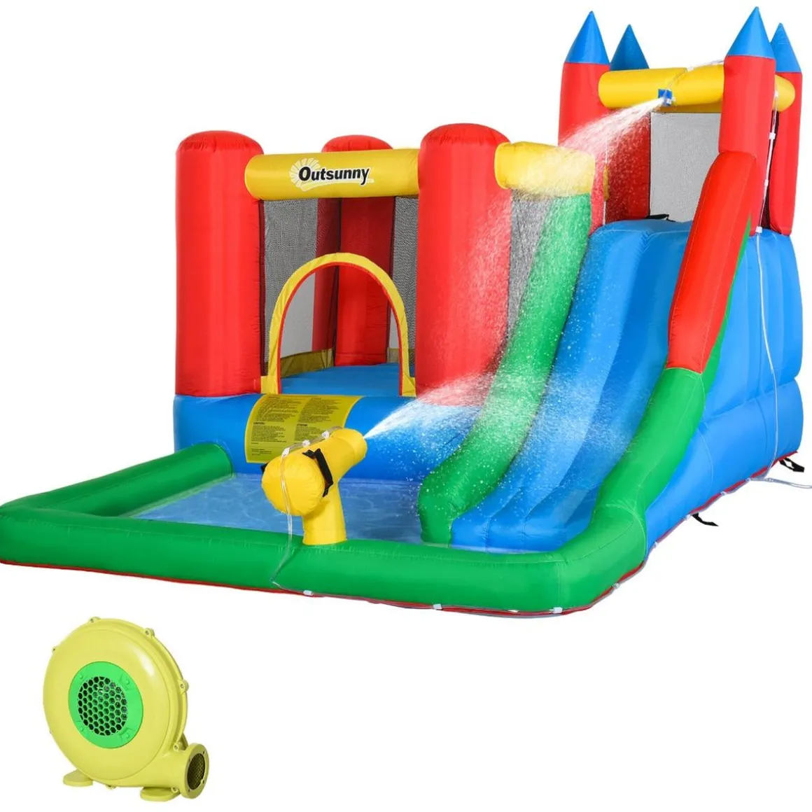Castillo Hinchable con piscina, tobogán, muro de escalada y cama de salto 330 cm Outsunny