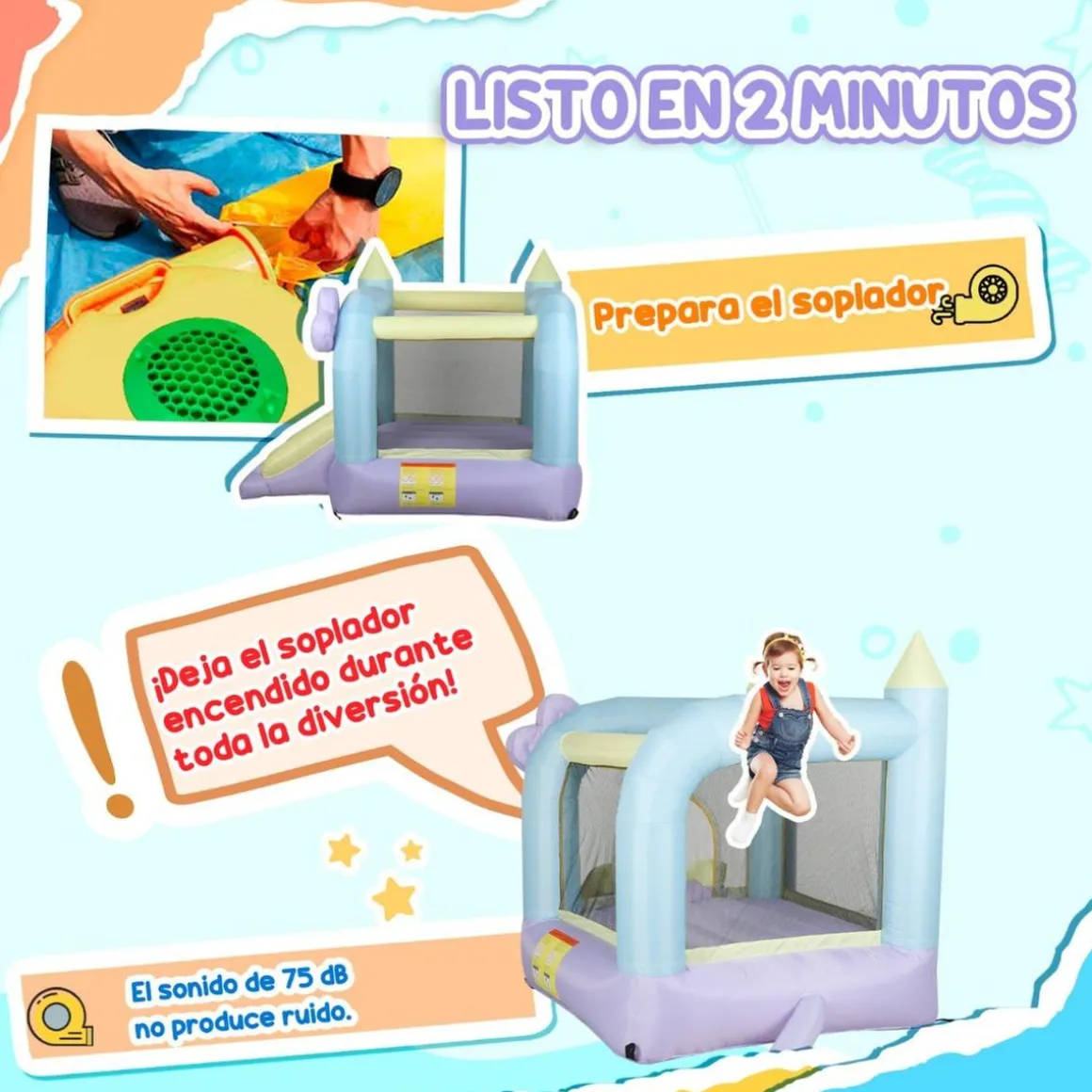 Castillo Hinchable con Tobogán Doble y Área de Salto