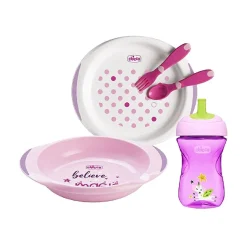 Chicco - Set de comida rosa + 12 meses
